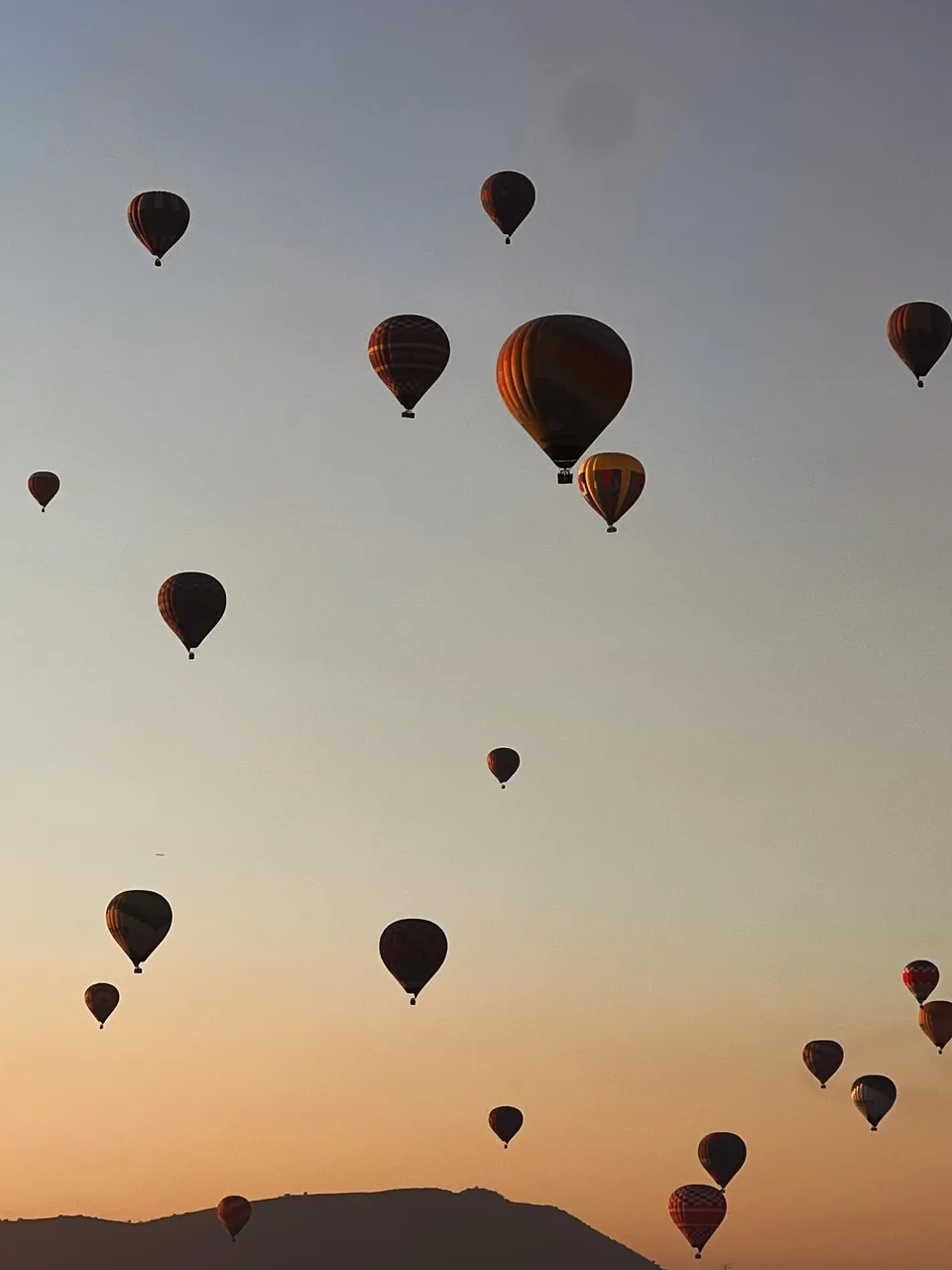 A sky full of hot air balloons over the Teotihuacan valley at dawn